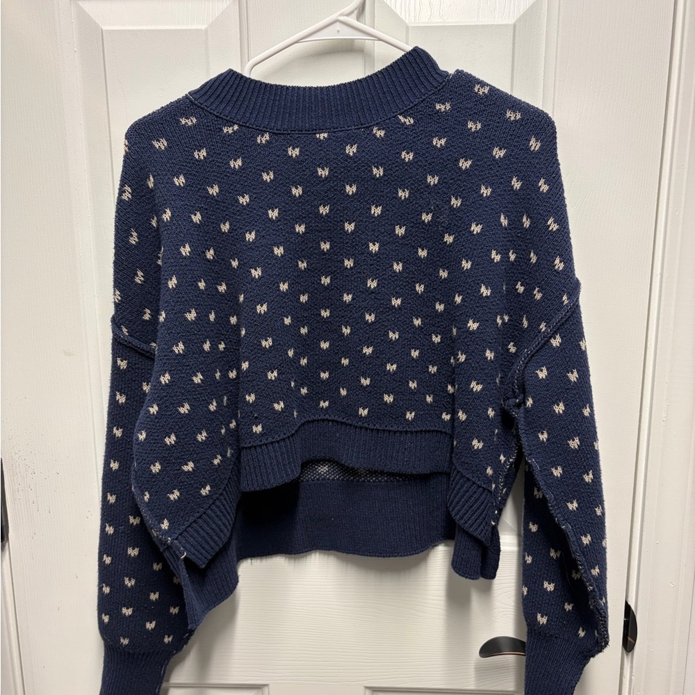 Free people Navy Patterned Crewneck Women's Sweater